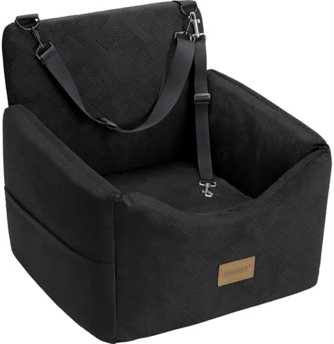 JOEJOY Dog Car Seats for Small Medium Dogs Under 35lbs, Dog Booster Seat with Detachable Washable Cover and Cushion, Memory Foam Pet Car Seat with Safety Belt and Storage Pockets (Black)