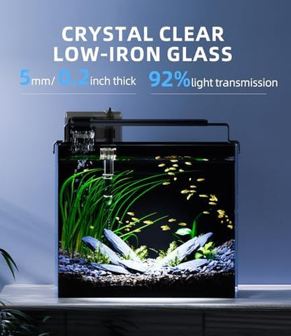 3 Gallon Fish Tank Aquarium Starter Kit with Filter Light Lid Rimless Glass