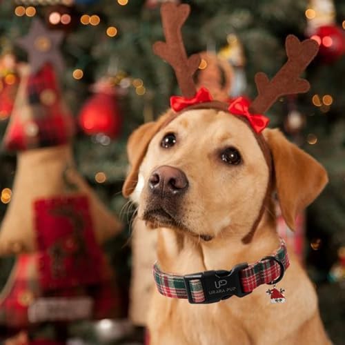 Christmas Dog Collar– Adjustable Red & Green Checkered Dog Collar for Small Medium Large Dogs, Soft Xmas Plaid Puppy Collars with Quick Release Buckle XS