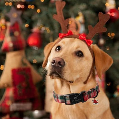 Christmas Dog Collar– Adjustable Red & Green Checkered Dog Collar for Small Medium Large Dogs, Soft Xmas Plaid Puppy Collars with Quick Release Buckle XS