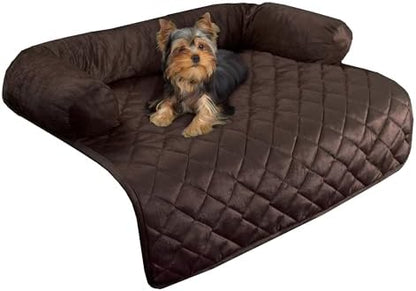 Couch Cover for Dogs - 30x30.5 Pet Furniture Protector with Memory Foam Bolster, Quilted Fabric, and Water-Resistant Base Layer by PETMAKER (Brown)