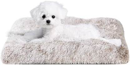 EHEYCIGA Fluffy Dog Crate Bed for Small Dogs, Plush Crate Pad, Brown