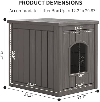 Cat Litter Box Enclosure, Plastic Hidden Litter Box Side Table with Openable Front Door, Waterproof & Weatherproof Cat House for Indoor & Outdoor Use (Gray)