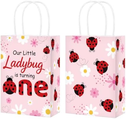 Greencian 16Pcs Ladybug 1st Birthday Party Favor Bags for Girls Goodie Bags