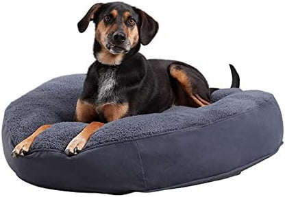 Happy Hounds Scout Deluxe Round Pillow Style Sherpa Dog Bed, Medium (36 x 36 in.), Prussian Blue, 36.0" L x 36.0" W x 6.0" Th