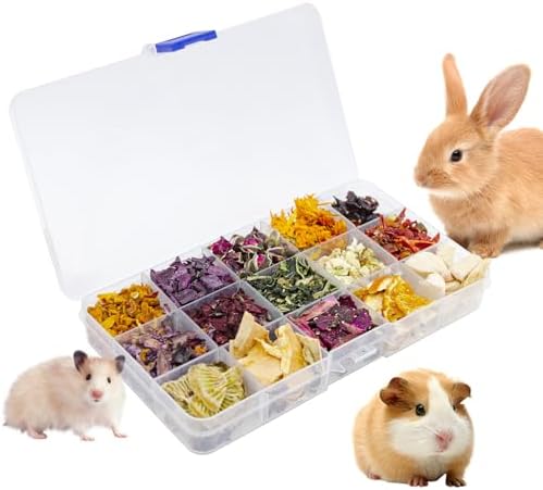Bunny Treats, Treat Box with 15 Kind of Snacks for Rabbit, Hamster, Chinchilla, Guinea Pig and Other Small Pets, Chinchilla Treats, Guinea Pig Treat