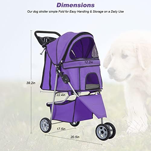 BestPet | 3-Wheel Foldable Pet Stroller | Purple | Lightweight & Portable