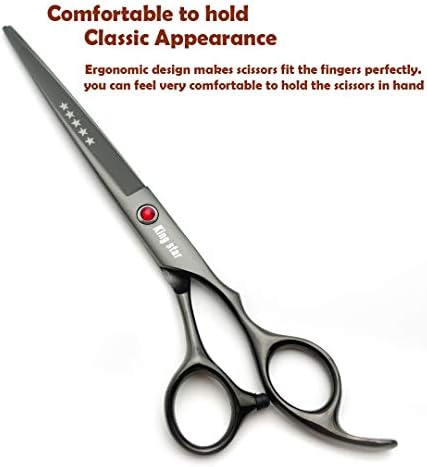 7.0in Titanium Professional dog Grooming Scissors set,Straight & Thinning & Curved scissors 4pcs set for Dog grooming Bright Black With Comb