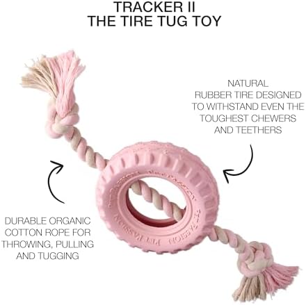 Pet Passion Natural Rubber Tire and Organic Cotton Rope Pull and Chew Dog Toy for All Pet Breeds, Blush, Large