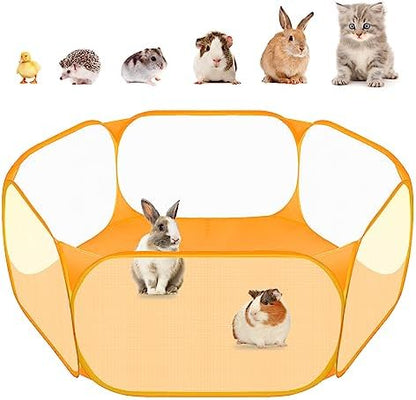 Amakunft Small Animal Playpen, Pop-Up Portable Play Yard for Guinea Pigs, Rabbits, Hamsters, Hedgehogs, Foldable Exercise Fence with Breathable Mesh for Indoor Outdoor Use