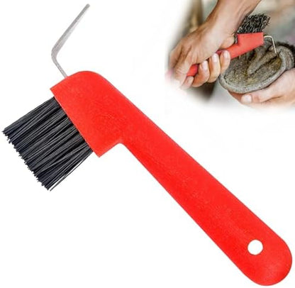 Jeffers 2 in 1 Horse Hoof Pick & Brush Combination Tool, 4" handle - Red