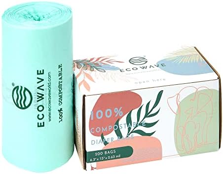 Eco Wave Compostable Diaper Bags, Diaper Sacks, Fragrance-Free, 200 Count