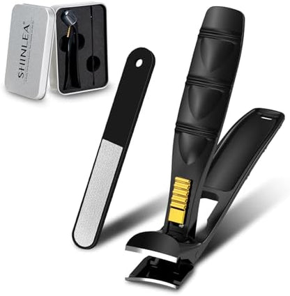 SHINLEA Nail Clippers for Seniors Thick Toenail, Professional Fingernail Toenail Clippers with Catcher, Sharp Wide Opening and Long Handle Nail Cutter for Men Women, Black