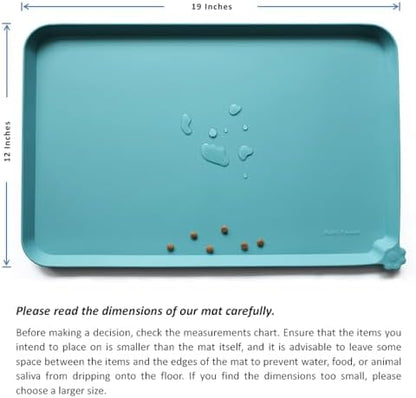 Hoki Found Silicone Pet Food Mats Tray - Non Slip Cat & Dog Bowl Mats - Waterproof & Pet-Friendly for Carpet - Glacier