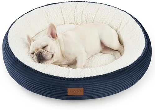Love's cabin Round Donut Cat and Dog Cushion Bed, 30in Pet Bed for Medium or Large Dogs, Anti-Slip & Water-Resistant Bottom, Soft Durable Fabric Pet Beds, Washable Calming Cat Bed, Navy Blue
