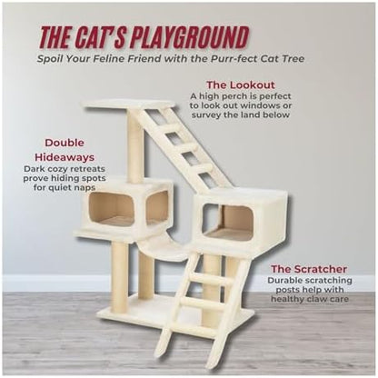 TRIXIE Malaga Cat Tower – Cat Tree with Extra-Thick Sisal Posts, Caves, Platforms & Hammock – Durable Cat Furniture for Indoor Cats – Beige, 18" x 28" x 43"