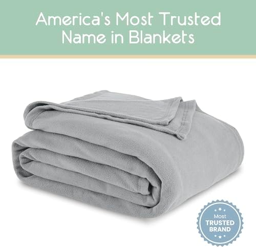 Full/Queen Size Microfleece Blanket | Fleece Bed Blanket | All-Season Comfort | Supersoft Lightweight | Plush Throw Blanket for Bed Couch or Sofa | Pet-Friendly | Light Grey