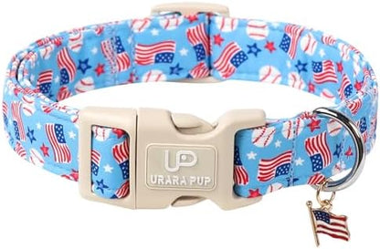 4th of July Dog Collar–American Flag Dog Collars,Patriotic Stars & Baseball Pet Collar with Quick Release,Adjustable for Small/Medium Dogs