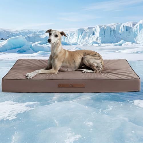 Orthopedic Cooling Dog Beds Large Sized Dog, Q-Max >0.45 Extra Large Comfy Flat Puppy Beds with Removable Washable Cover, 44 x32 Inch Cool Flat Egg Crate Foam Pet Mat for Summer, Dusty Rose