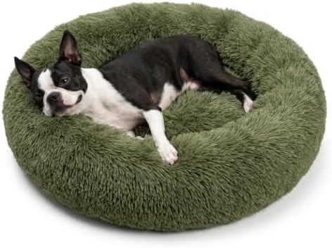 nononfish Soft Calming Dog Bed,Donut Plush Pet Bed for Puppies
