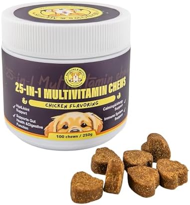 MEADOWS & MUTTS 25-in-1 Multivitamin for Dogs, 100 Soft Chews – Daily Dog Vitamins with Glucosamine, MSM, Omega-3 and Probiotics for Joint, Gut, Skin & Coat and Immune Support
