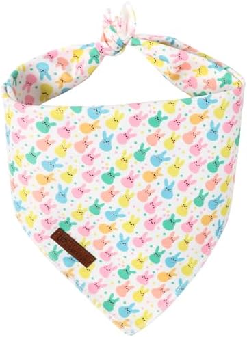 Easter Day Dog Bandana, UP URARA PUP Easter Bunny Triangle Bid Scarf for Medium Large Dogs, Cotton Kerchief for Girl Boy Puppies, Cute Spring Bunny Bandana,L