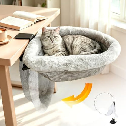 Cat Desk Bed, Foldable 2-in-1 Plush Cat Hammock and Hanging Cat Nest