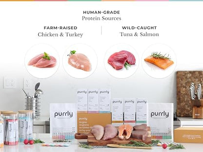 Purrly Lickable Cat Treat Healthy Human-Grade Tuna & Turkey with L-Lysine & Astaxanthin for Immunity (30 Count) Soft Low Calorie Hydrating Interactive Snack Wild-Caught Farm-Grown Grain-Free