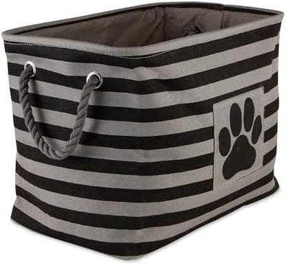 Bone Dry Pet Storage Collection Striped Paw Patch Bin, Black, Small Rectangle