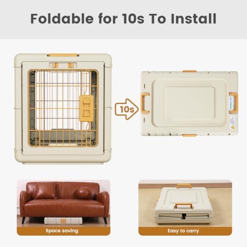Collapsible Dog Crate for Large/Medium Dogs - 36" L Foldable Dog Cage No-Tool Assembly, Travel Dog Crate with 2 Wheels - Easy to Carry, Space-Saving, Indoor Outdoor Use, Cream, 36.4”L*22.84”W*25.8”H