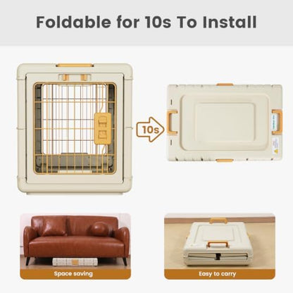 Collapsible Dog Crate for Large/Medium Dogs - 36" L Foldable Dog Cage No-Tool Assembly, Travel Dog Crate with 2 Wheels - Easy to Carry, Space-Saving, Indoor Outdoor Use, Cream, 36.4”L*22.84”W*25.8”H