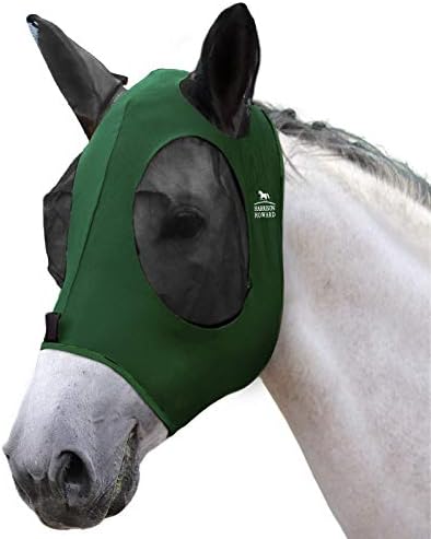 Harrison Howard Super Comfort Stretchy Fitting Horse Fly Mask with UV Protection Soft on Skin with Breathability Deep Green Pony