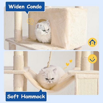 Cat Craft Cat Tree 63 Inch Cat Tower for Indoor Cats, Multi-Level Cat Tree for Large Cats 20 lbs+ Heavy Duty Cat Tower with Sisal Scratching Posts, Hammock, Condo and Extended Platform, Beign