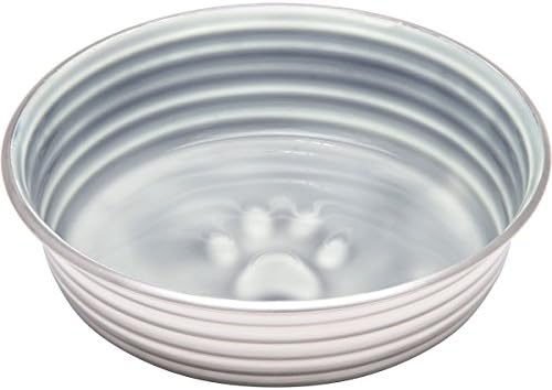 Loving Pets - Le BOL Dog Food Water Bowl Enamel Ceramic Bowl No Tip Stainless Steel Pet Bowl No Skid Spill Proof (Large, Parisian Gray)
