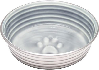 Loving Pets - Le BOL Dog Food Water Bowl Enamel Ceramic Bowl No Tip Stainless Steel Pet Bowl No Skid Spill Proof (Large, Parisian Gray)