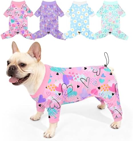 Bienbee Dog Pajamas, 4 Pack Adjustable Onesies for Small to Large Dogs L
