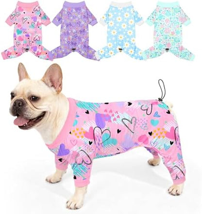 Bienbee Dog Pajamas, 4 Pack Adjustable Onesies for Small to Large Dogs L