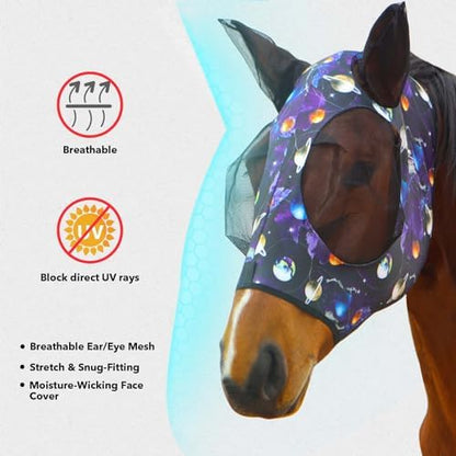 Harrison Howard Super Comfort Stretchy Fly Mask Large Eye Space with UV Protection Soft on Skin with Breathability Star Large