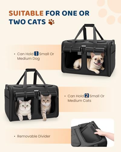 MIDOG Cat Carrier for 2 Cats, Expandable Soft Sided Pet Carrier with Litter Box, Portable Double Compartment Kennel up to 30lbs for Car Travel, Vet Visits, Moving