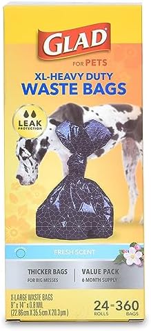 Glad Extra Large Heavy Duty Scented Dog Waste Bags, 360 Count, 12-Pack