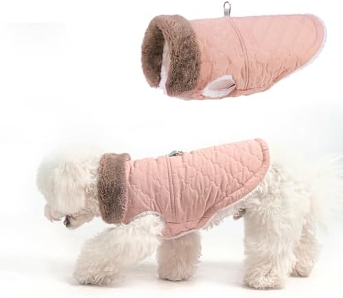 BEAUTYZOO Warm Dog Puffer Jacket Vest, Dog Winter Coat with Harness, Pink M