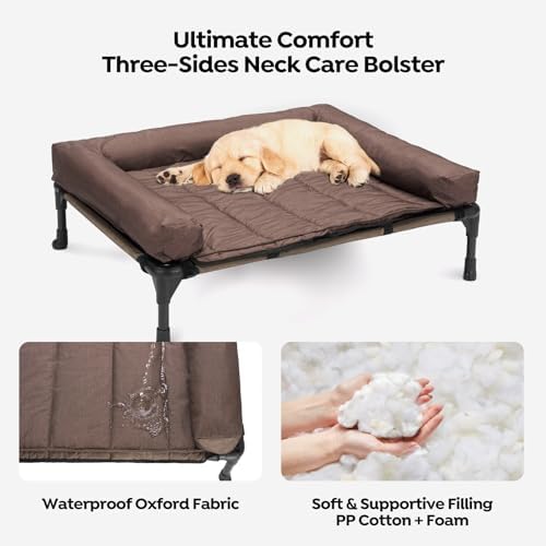 Veehoo Outdoor Elevated Dog Bed with Waterproof Bolster Cushion, Cooling