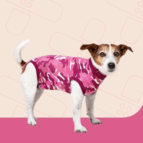 Suitical Recovery Suit for Dogs - Spay and Neutering Dog Surgery Recovery Suit for Male or Female - Soft Fabric for Skin Conditions - XS, Neck to Tail 15.7-17.7 Inch, Chest 18-24 Inch -Pink Camouflage