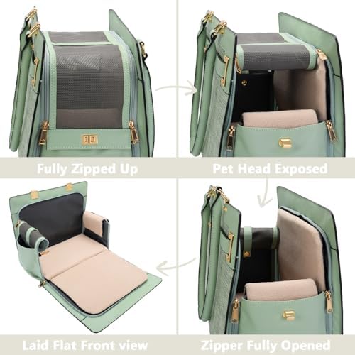 2-in-1 Stylish Dog Purse Carrier Soft-Sided Carriers Travel Tote Bag for Small Dogs Cats, Fashion Foldable Pet Bag for Puppies Small Animals with Pockets (Green, 15" L x 7.5" W x 12.2" H)