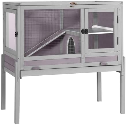 GUTINNEEN Guinea Pig Cages with Anti Chewing Sturdy Plastic Floor and Cool Zinc Plate, Indoor Rabbit Hutch with Hideout and PVC Platform, Elevated Legs Hamster Cage 36.6" L (Grey)