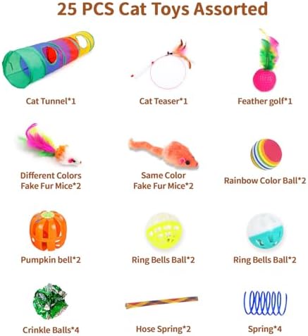 iCAGY 25 Pcs Cat Toys Set, Cat Tunnel Toy for Indoor Cats, Kittens