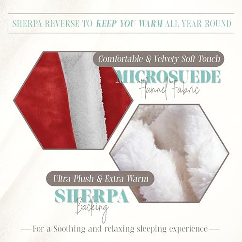 Elegant Comfort Reversible and Ultra-Plush Flannel Fleece Sherpa Throw- Lightweight Soft and Cozy- All Season Decorative Throw, Perfect for Lounging, 50 x 60 inches, Red