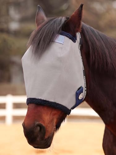Harrison Howard Reinforced Horse Fly Mask with Mirror PVC Brow Support, Enhanced Eye Space, UV Protection Original Grey S