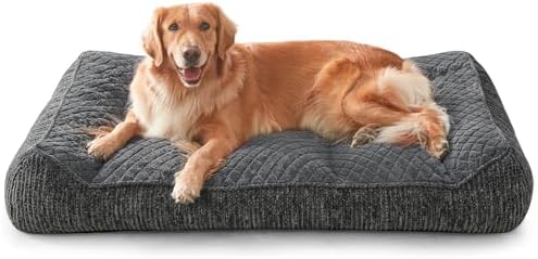 JOEJOY Extra Large Orthopedic Dog Beds Large Sized Dog, Extra Thick Foam Pet Bed Sofa with Bolster Sides, Large Sized Dog Bed with Removable Washable Cover, Non-Slip Bottom, Grey, 48''x35''