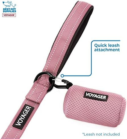 Best Pet Supplies Dog Poop Bag Holder Leash Attachment with Reusable Dispenser for Travel, Walking, Park, and Outdoor Use, Durable with Clip-On - Pink, Mesh Dispenser w/15 Bags